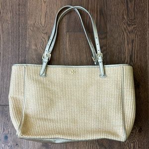 Tory Burch Straw Tote with Metallic Gold Straps